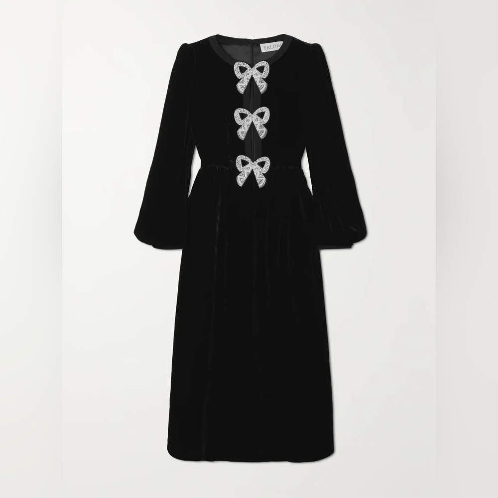 SALONI Black Velvet Midi Dress NWTs
